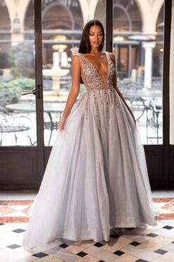 Yolanda Beaded Tulle Gown - Silver -ALAMOUR ONLINE STORE 102 f9c73b55 330e 44f9 b9d6 7c1bb5842959