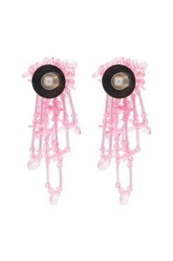 Helene Pink Flower Drop Earrings -ALAMOUR ONLINE STORE 436
