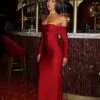 Angie Off Shoulder Jersey Maxi Wine Red Dress -ALAMOUR ONLINE STORE RESHOT33
