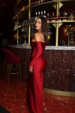 Angie Off Shoulder Jersey Maxi Wine Red Dress -ALAMOUR ONLINE STORE RESHOT34