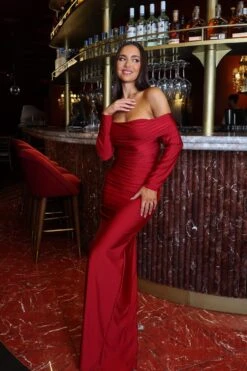 Angie Off Shoulder Jersey Maxi Wine Red Dress -ALAMOUR ONLINE STORE RESHOT35