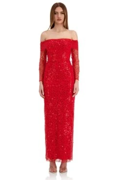 Damsel Beaded Off Shoulder Red Gown -ALAMOUR ONLINE STORE damsel 1