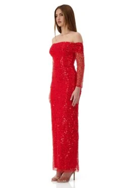 Damsel Beaded Off Shoulder Red Gown -ALAMOUR ONLINE STORE damsel 2