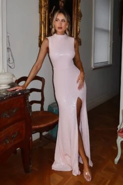 Willow High Neck Sequins Pink Gown