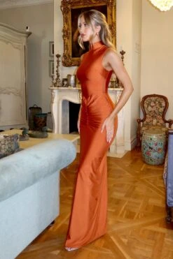Rosina High Neck Rust Gown -ALAMOUR ONLINE STORE emily28