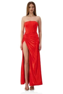 Lanetta Velvet Satin Corset Red Gown -ALAMOUR ONLINE STORE lanetta 1