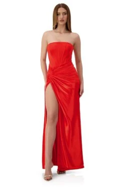 Lanetta Velvet Satin Corset Red Gown -ALAMOUR ONLINE STORE lanetta 4