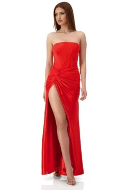 Lanetta Velvet Satin Corset Red Gown -ALAMOUR ONLINE STORE lanetta 5