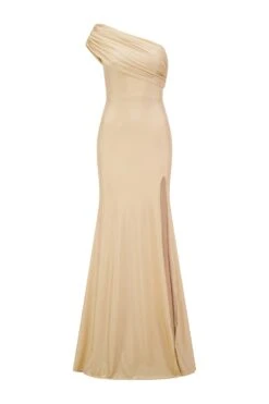 Stefani One Shoulder Jersey Gold Gown -ALAMOUR ONLINE STORE stefani 1 gm